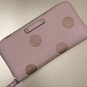 KATE SPADE Pink Glitter Polka Dot Neda Haven Lane Zip Around Wallet
